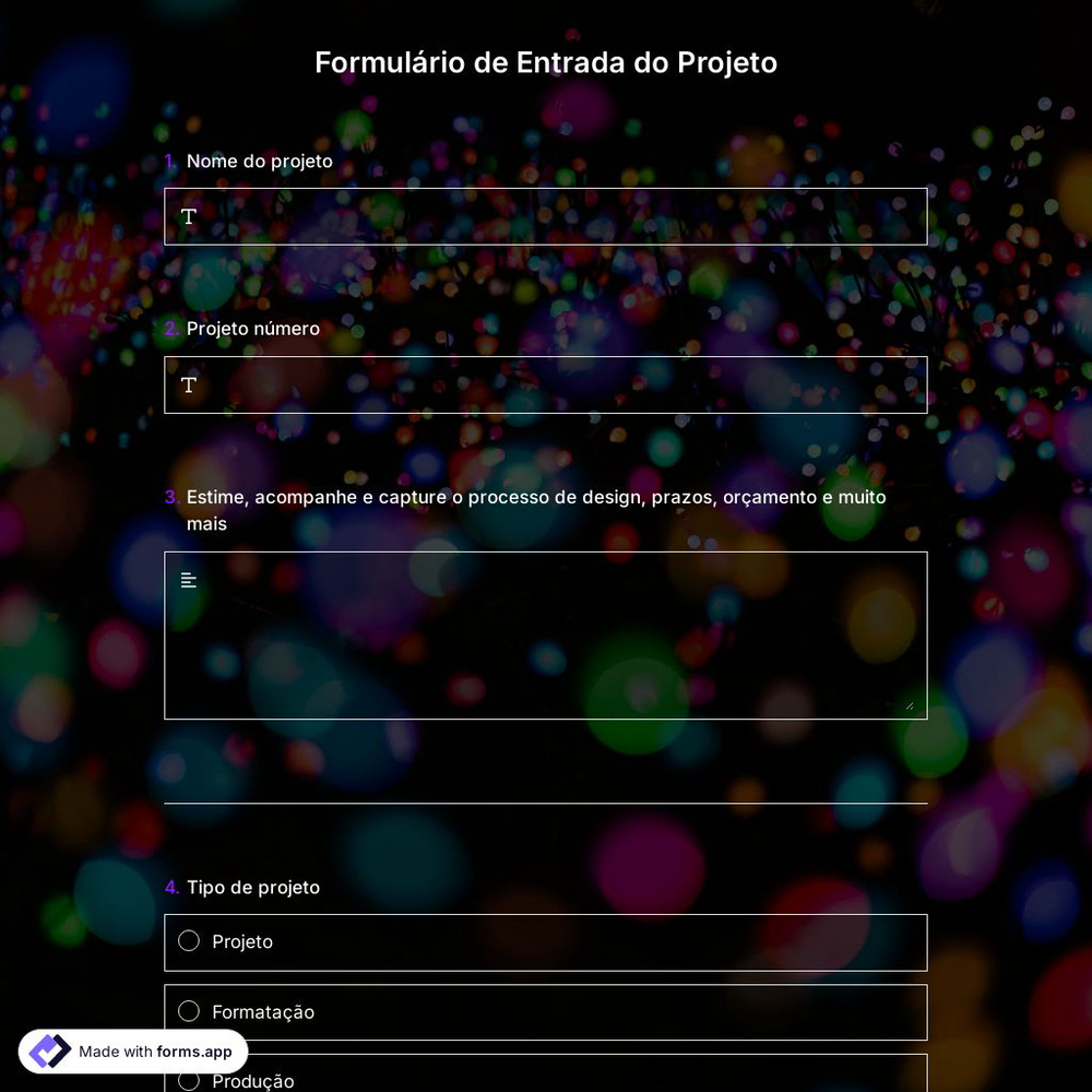 Formulário de Entrada do Projeto