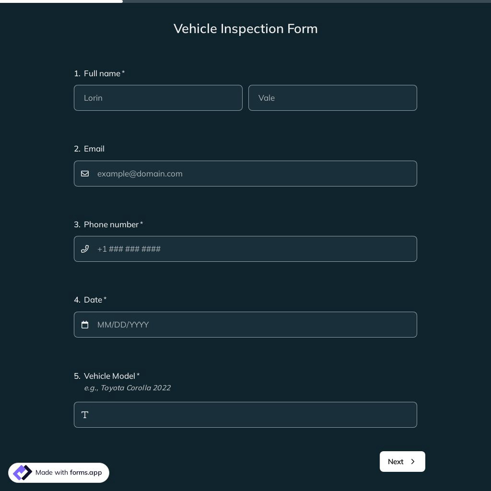 Vehicle Inspection Form Template