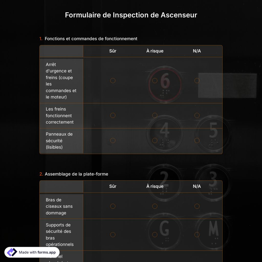 Formulaire de Inspection de Ascenseur