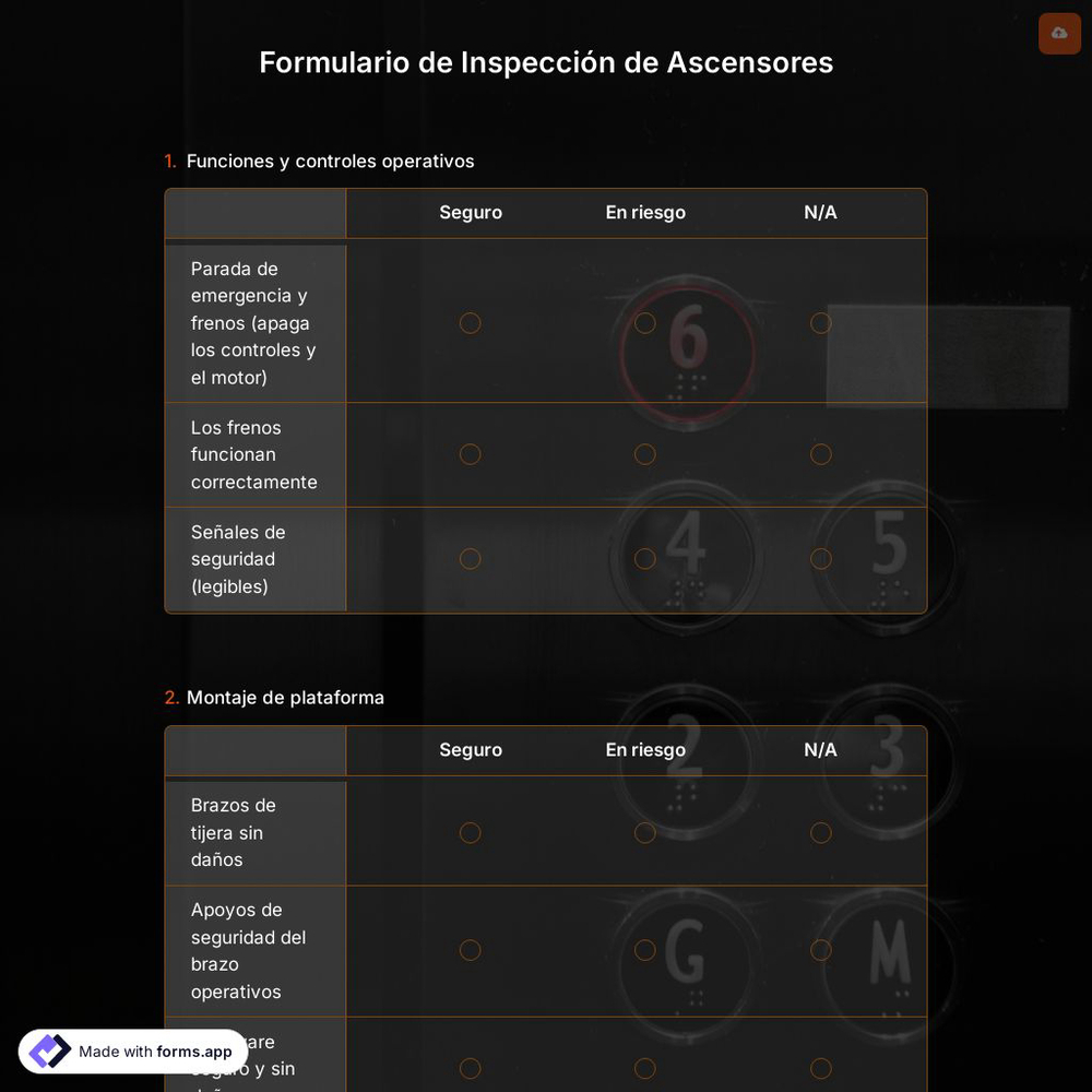 Plantilla de Formulario de Inspección de Ascensores