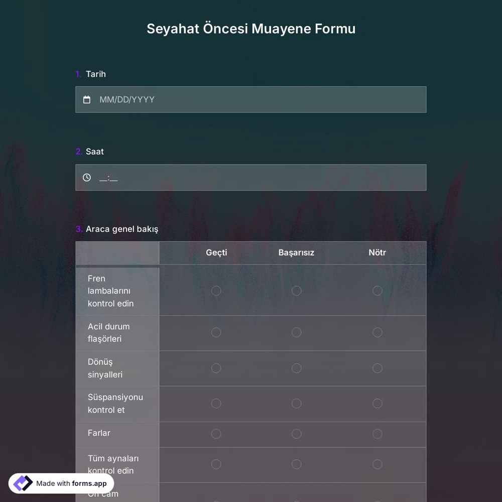 Seyahat Öncesi Muayene Formu Şablonu