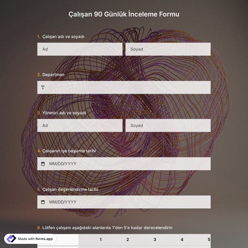 Çalışan 90 Günlük İnceleme Formu Şablonu