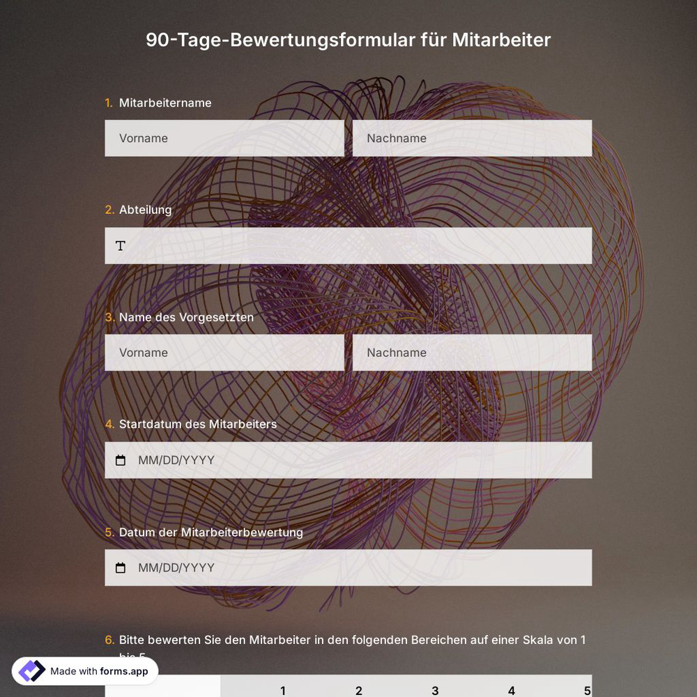 90-Tage-Bewertungsformular für Mitarbeiter