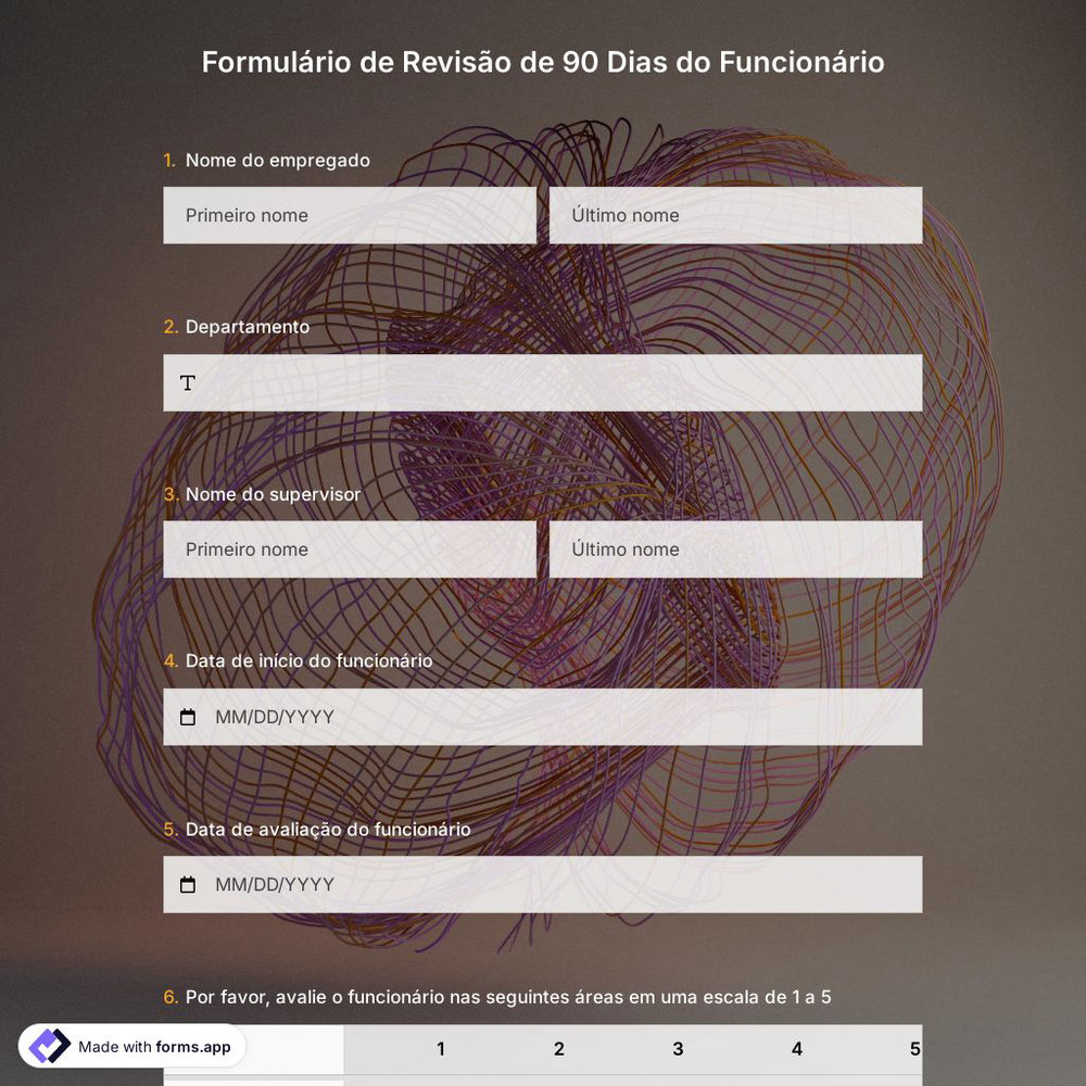 Formulário de Revisão de 90 Dias do Funcionário