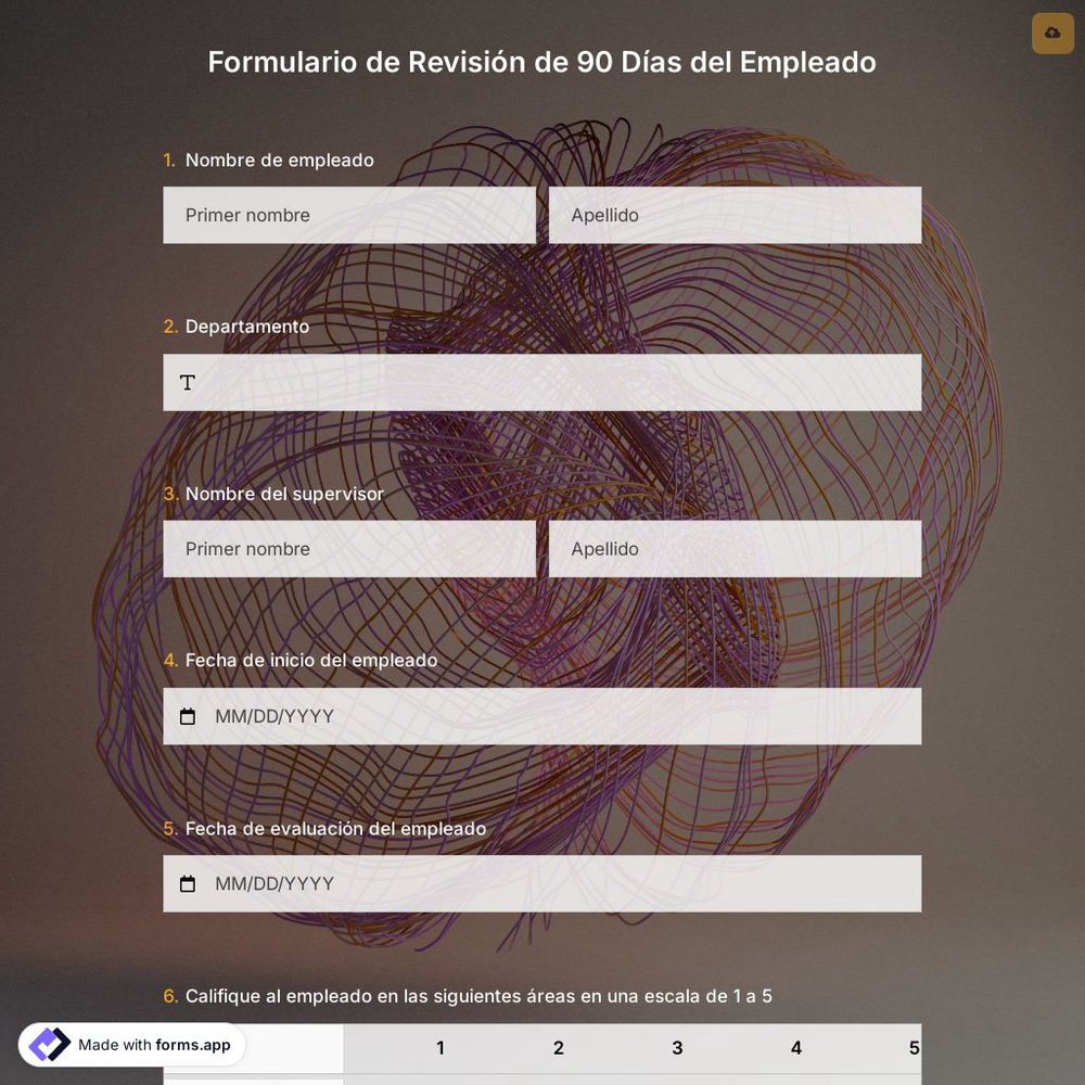 Plantilla de Formulario de Revisión de 90 Días del Empleado