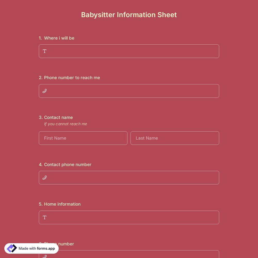 Babysitter Information Sheet Template