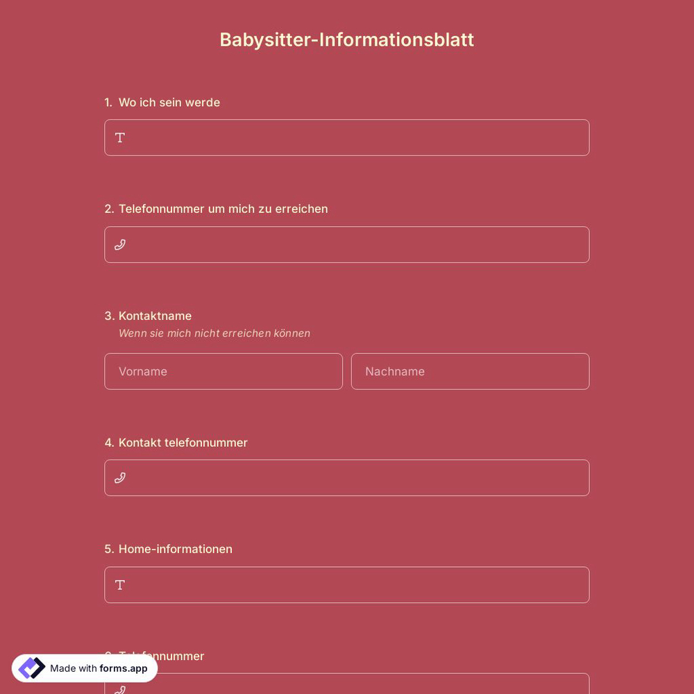 Babysitter-Informationsblatt