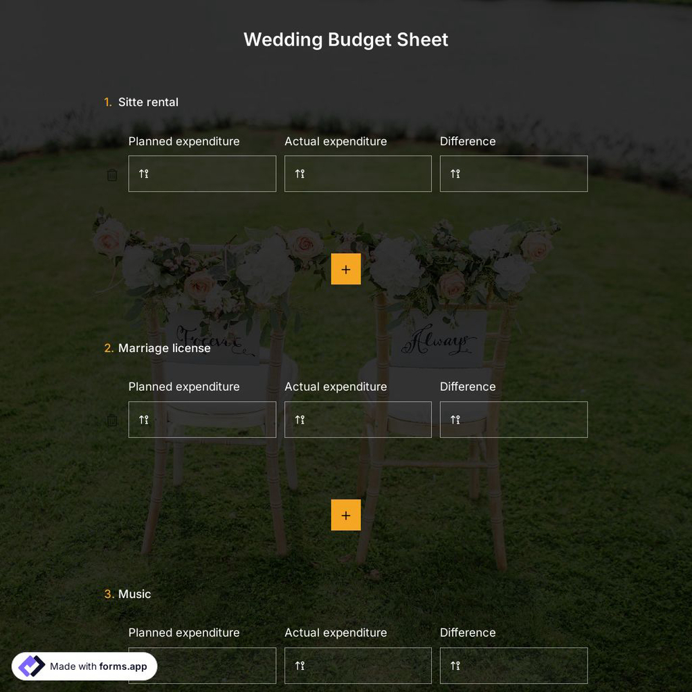 Wedding Budget Sheet Form Template