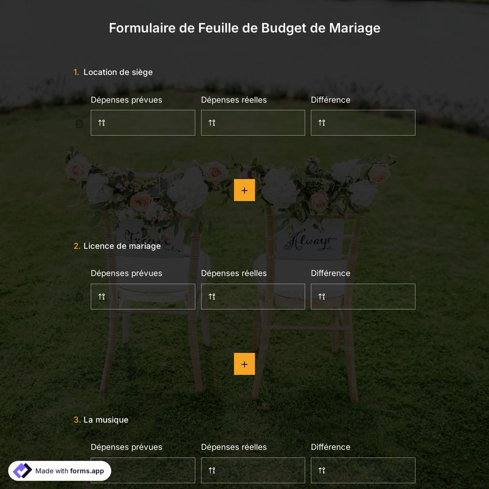 Formulaire de Feuille de Budget de Mariage