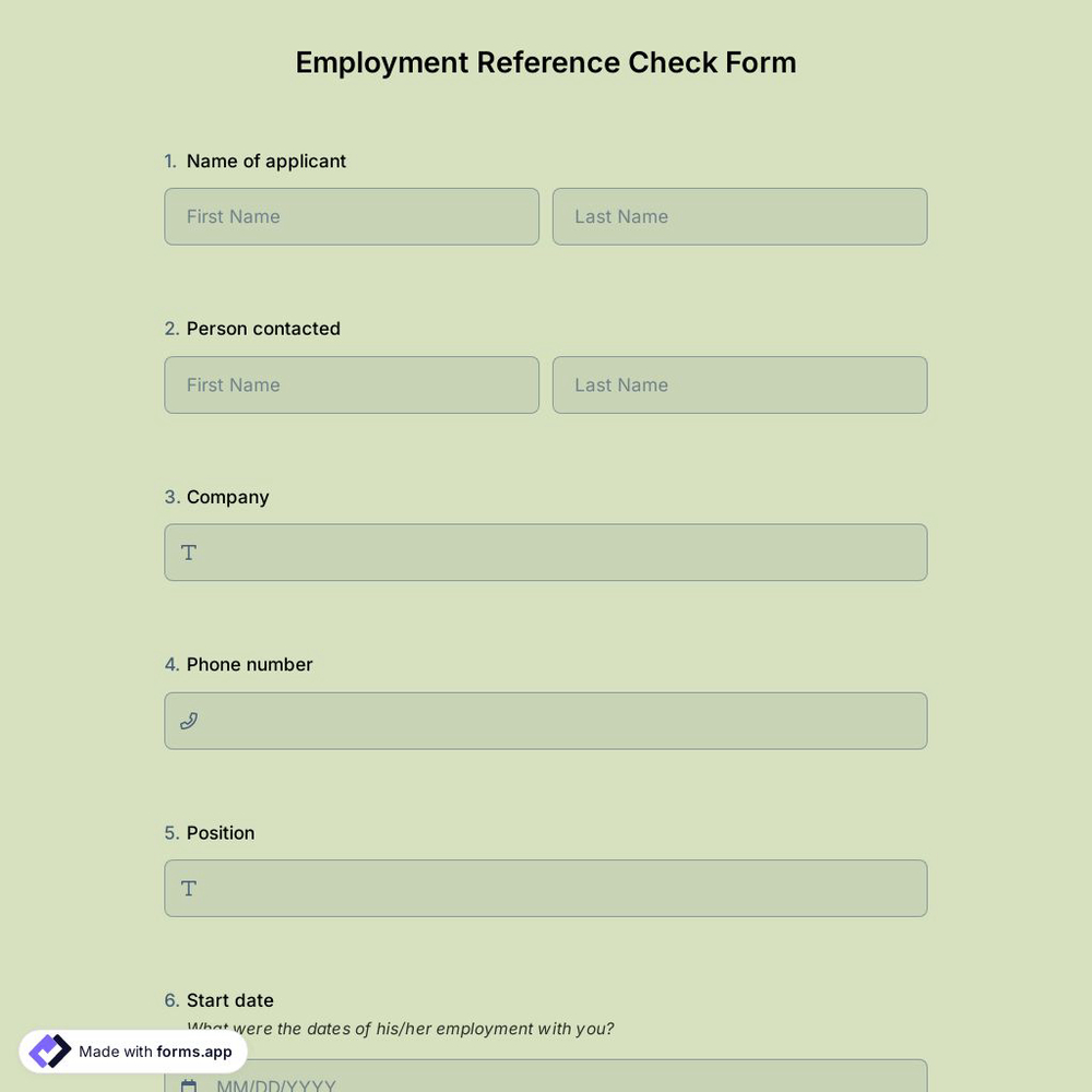 Employment Reference Check Form Template