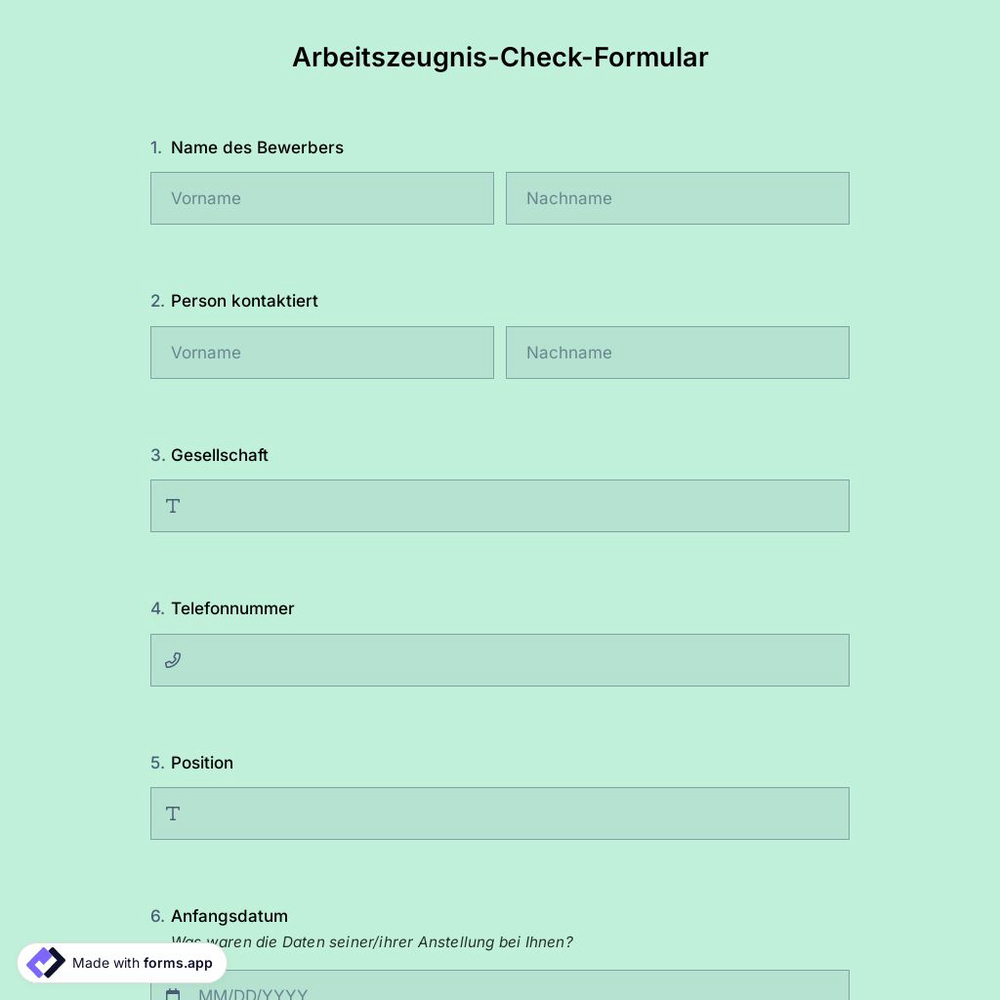 Arbeitszeugnis-Check-Formular