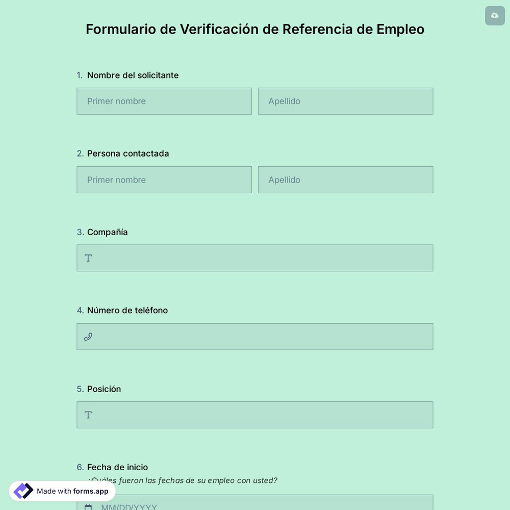 Plantilla de Formulario de Verificación de Referencia de Empleo