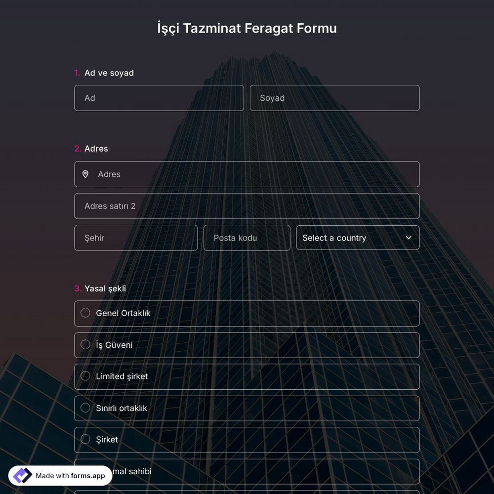 İşçi Tazminat Feragat Formu Şablonu