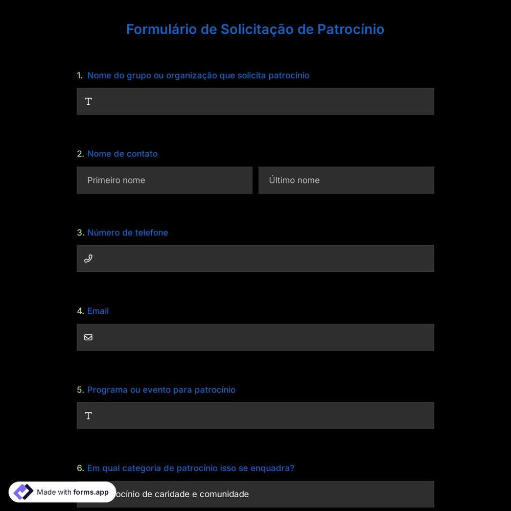 Formulário de Solicitação de Patrocínio