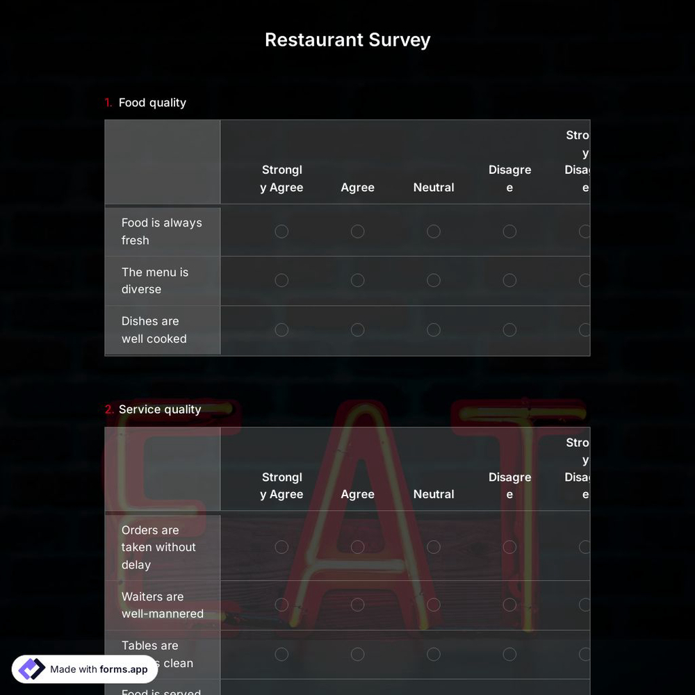 Restaurant Survey Template