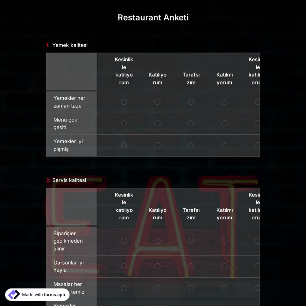 Restaurant Anket Şablonu