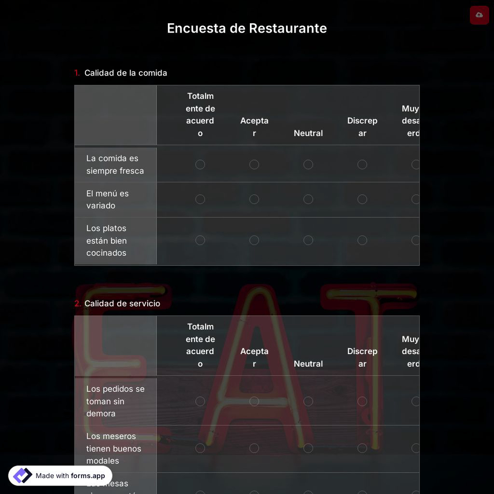 Plantilla de Encuesta de Restaurante