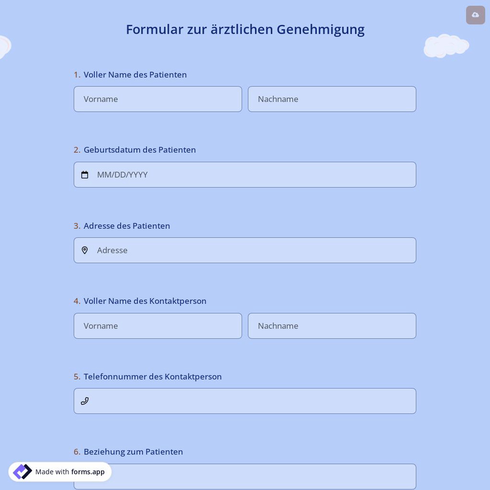 Formular zur ärztlichen Genehmigung