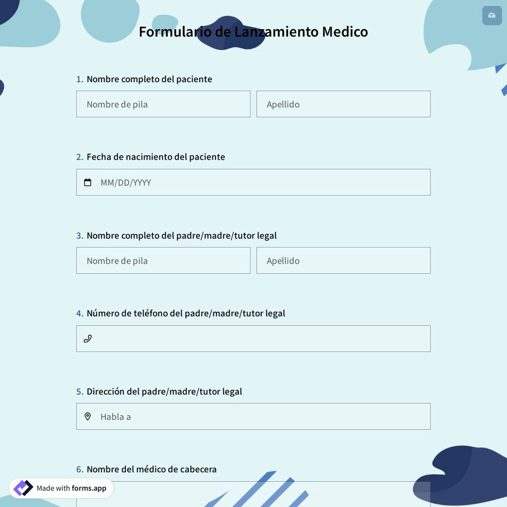 Formulario de Lanzamiento Medico