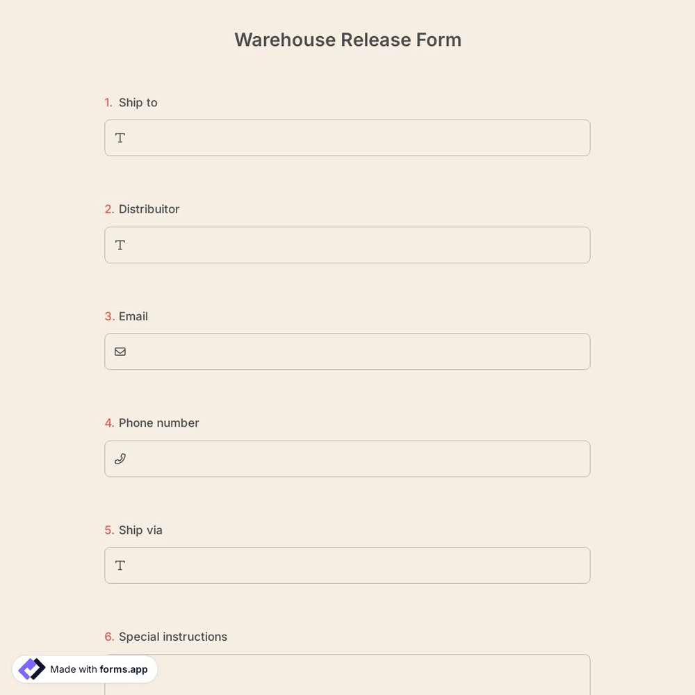 Warehouse Release Form
