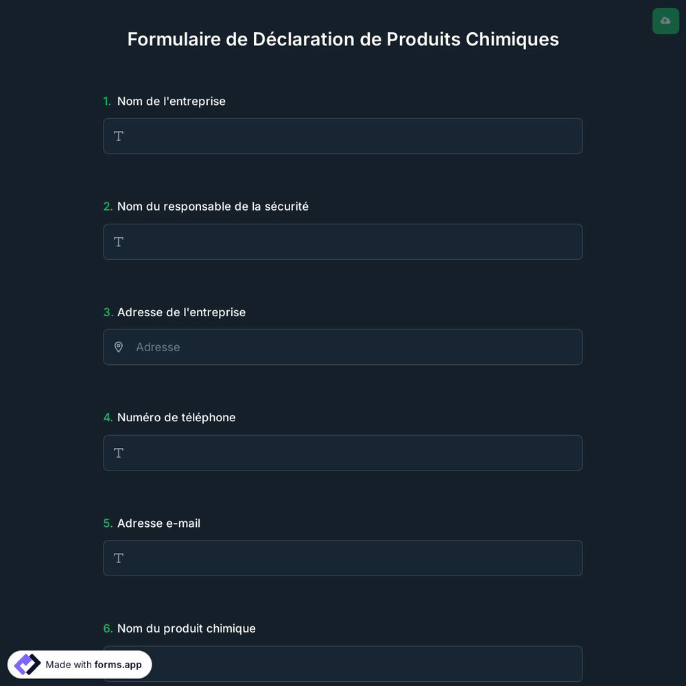 Formulaire De Déclaration De Produits Chimiques