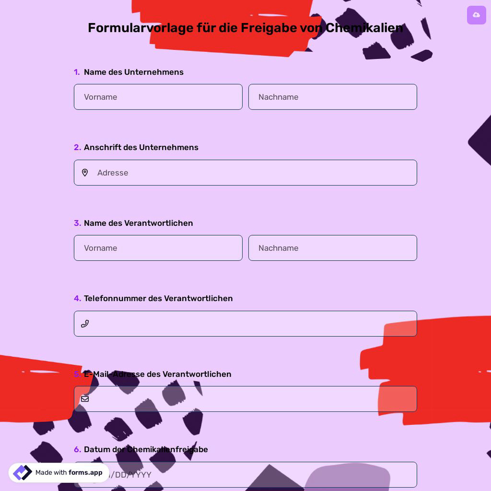 Formularvorlage für die Freigabe von Chemikalien