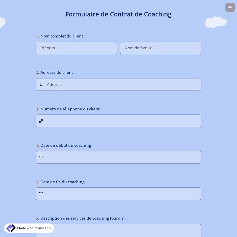 Formulaire de Contrat de Coach