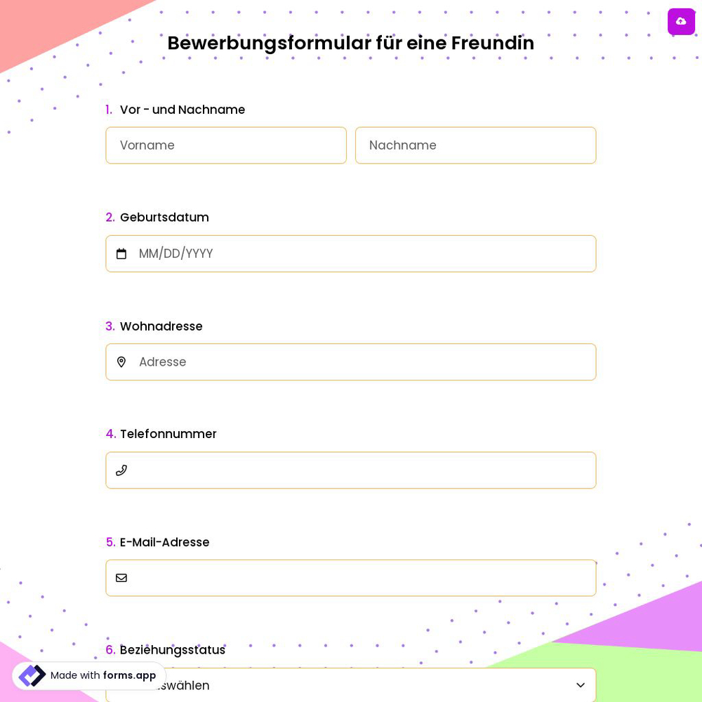 Bewerbungsformular für eine Freundin