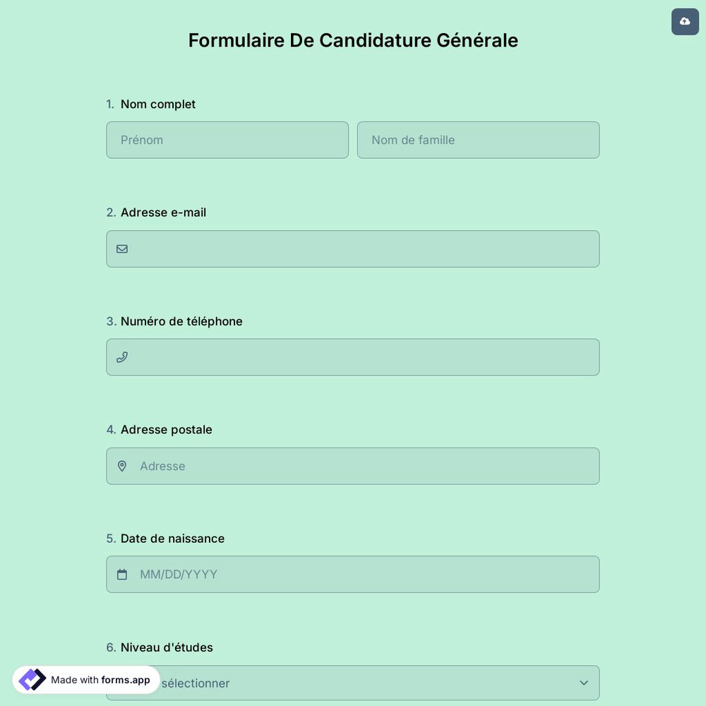 Formulaire De Candidature Générale