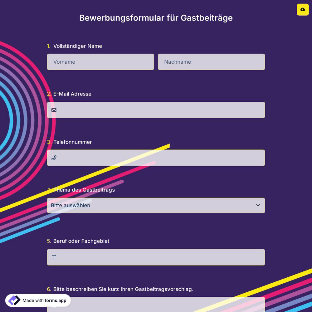 Bewerbungsformular für Gastbeiträge