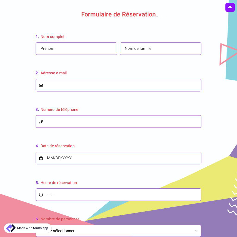Modèle De Formulaire De Réservation