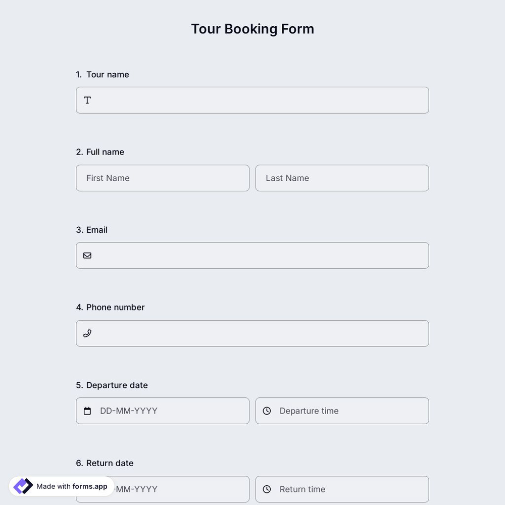 Tour Booking Form
