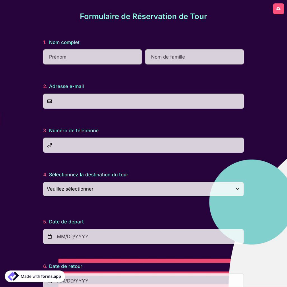 Formulaire De Réservation De Tour
