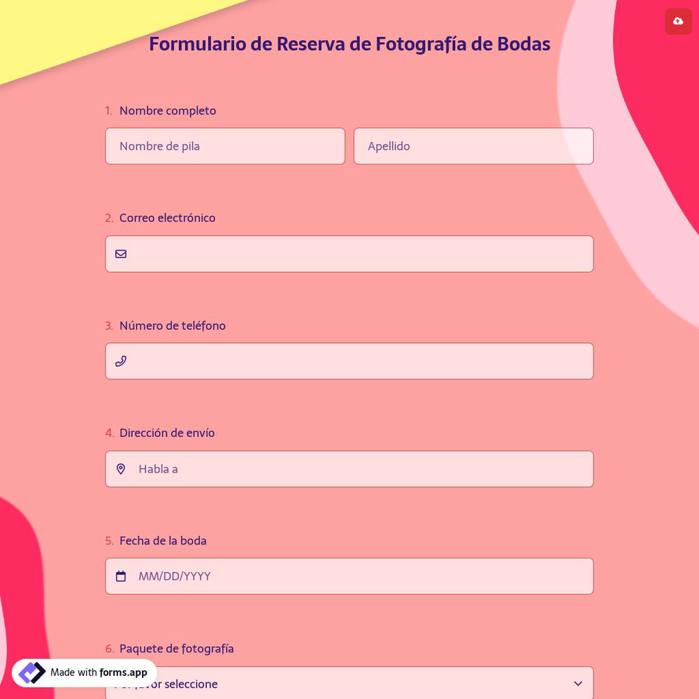 Formulario de Reserva de Fotografía de Bodas