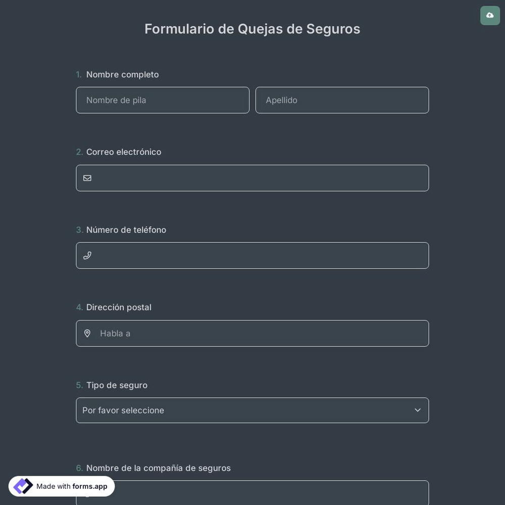 Formulario de Quejas de Seguros