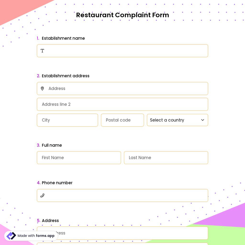 Restaurant Complaint Form