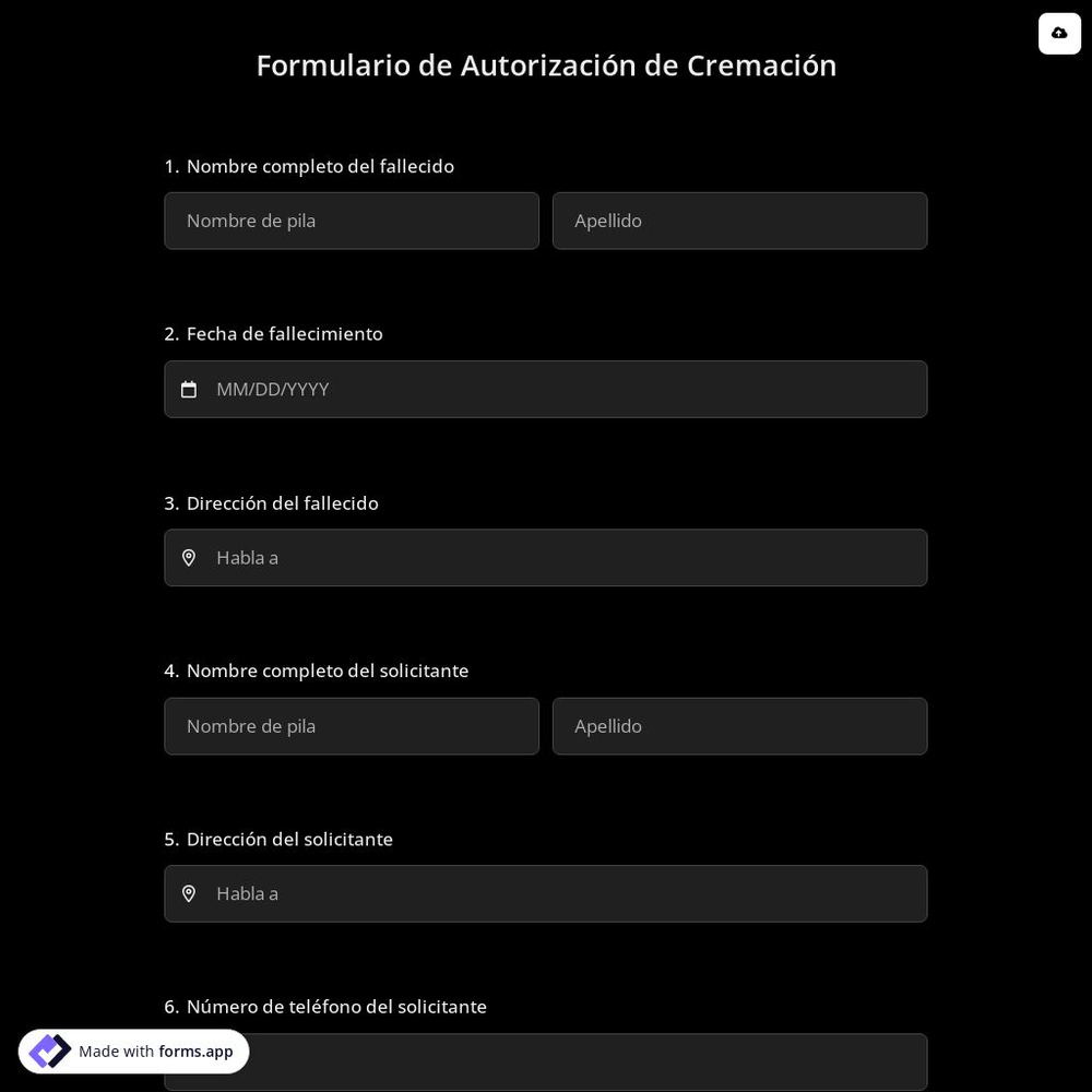 Formulario De Autorización De Cremación