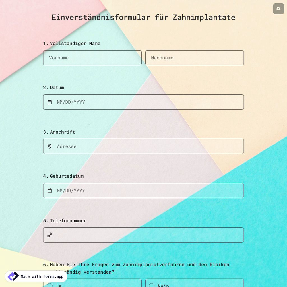 Einverständnisformular für Zahnimplantate