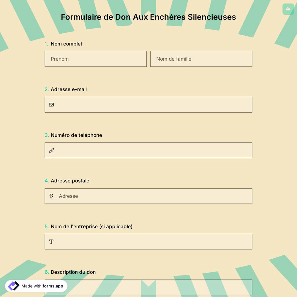 Formulaire de Don Aux Enchères Silencieuses