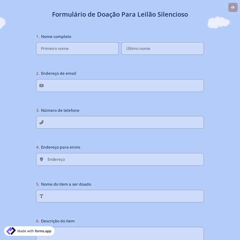 Formulário de Doação Para Leilão Silencioso