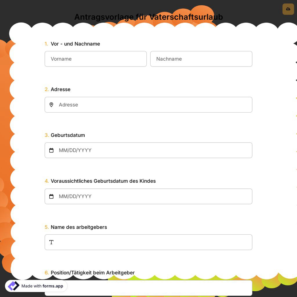 Antragsvorlage für Vaterschaftsurlaub