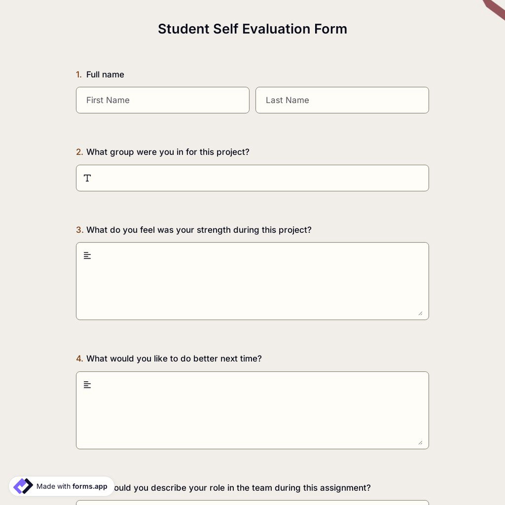 Student Self-Evaluation Form
