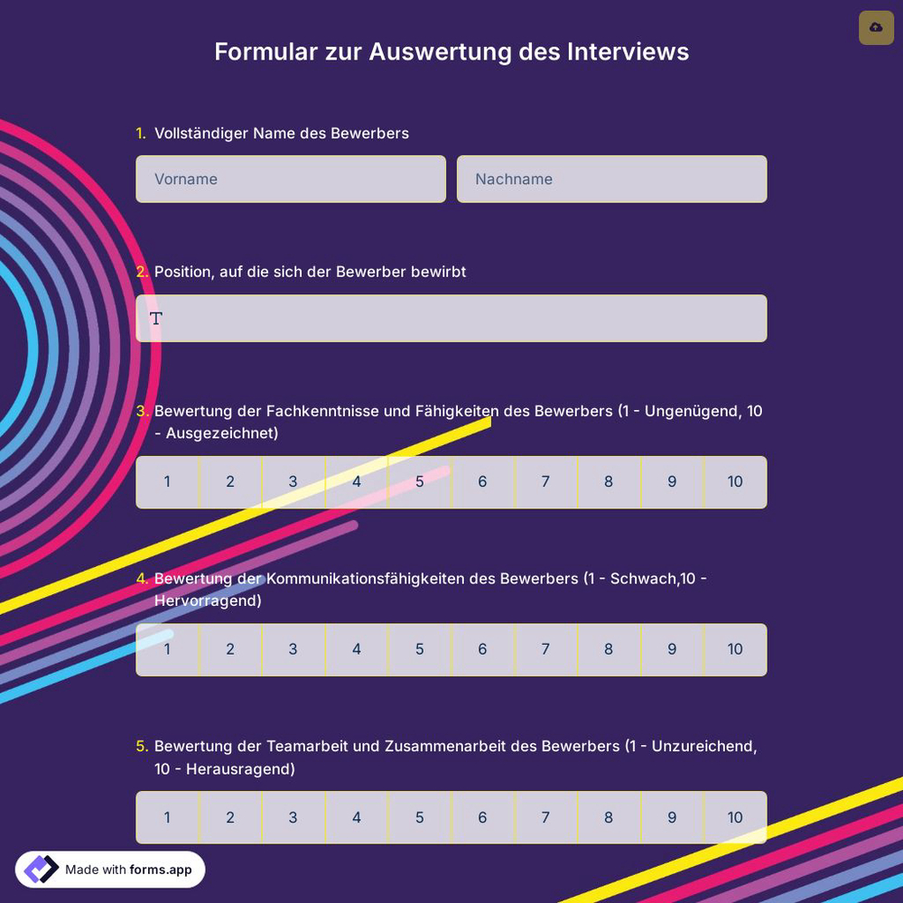 Formular zur Auswertung des Interviews