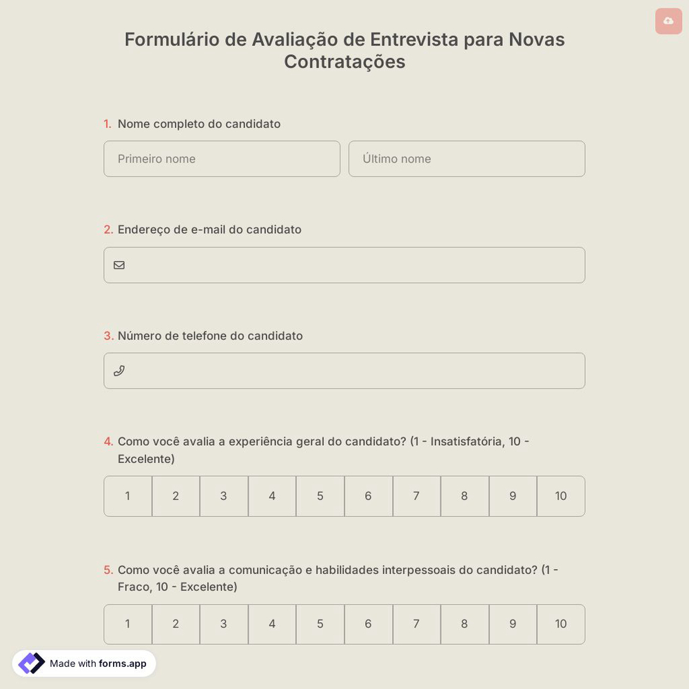 Formulário de Avaliação de Entrevista para Novas Contratações