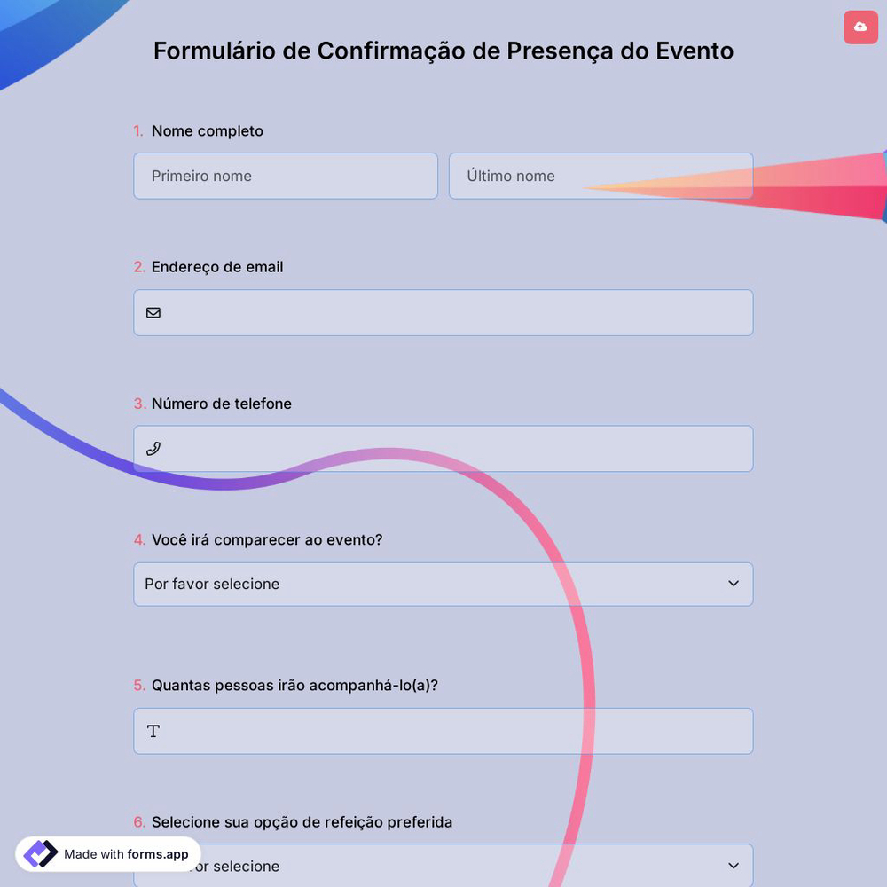 Formulário de Confirmação de Presença do Evento