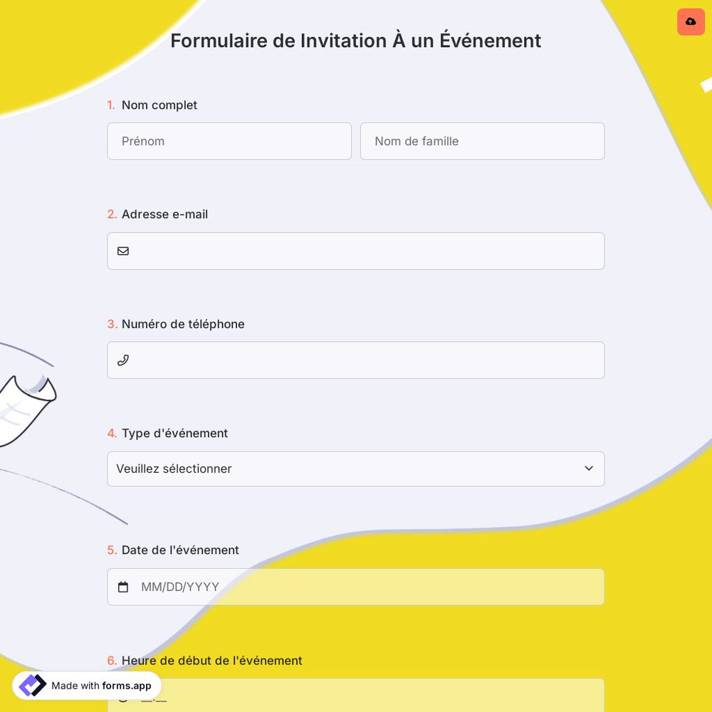 Formulaire de Invitation À un Événement