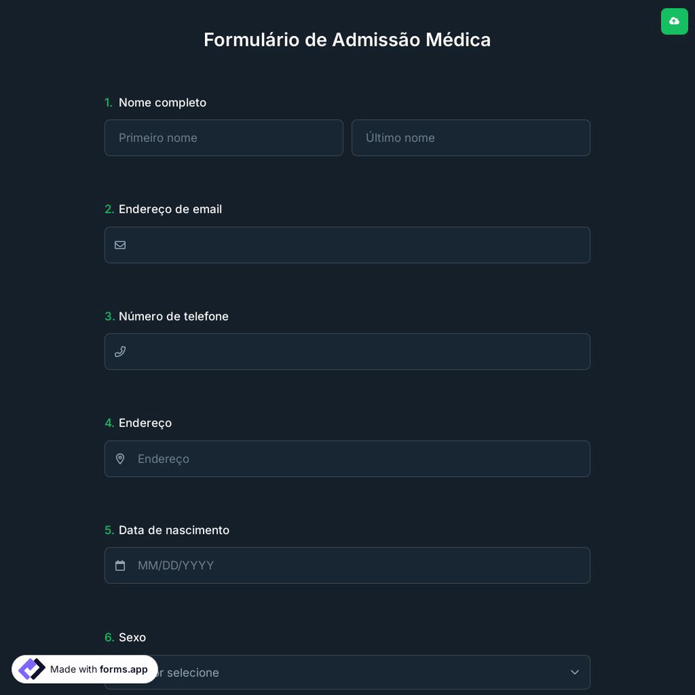 Formulário de Admissão Médica