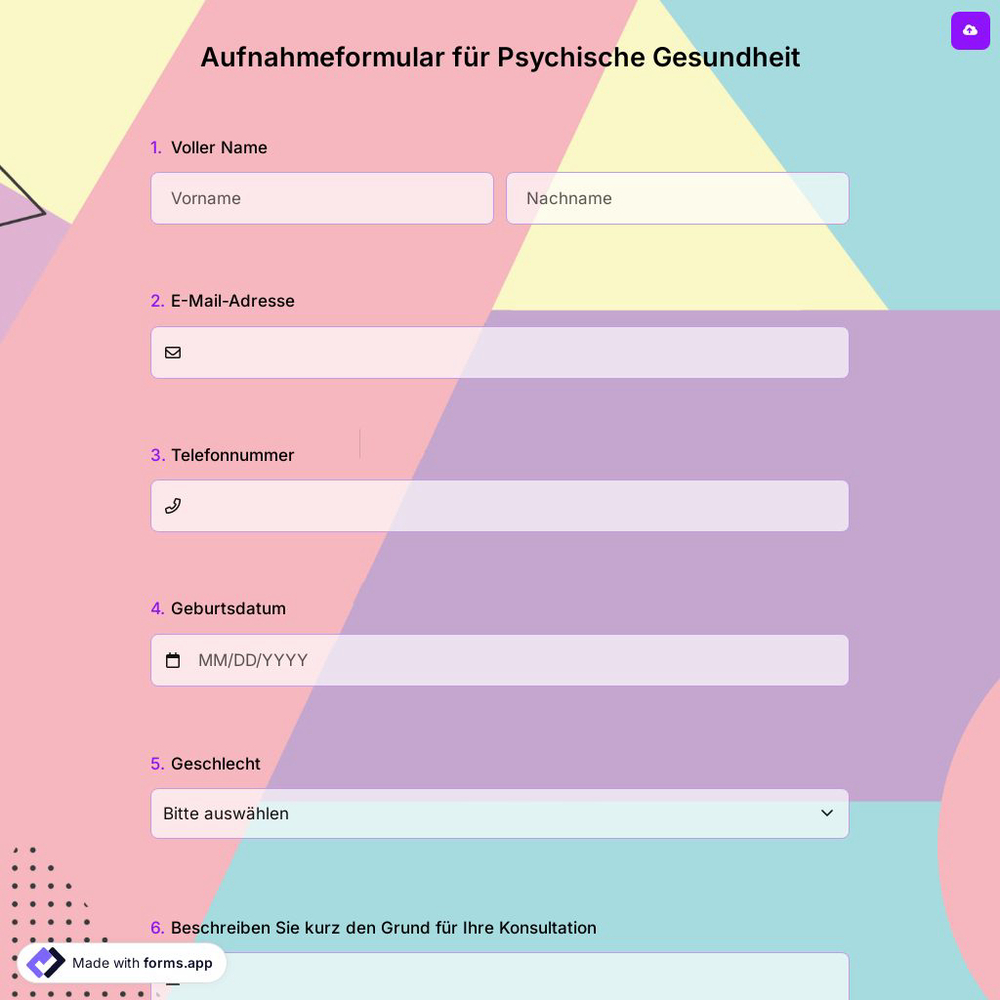 Aufnahmeformular für Psychische Gesundheit