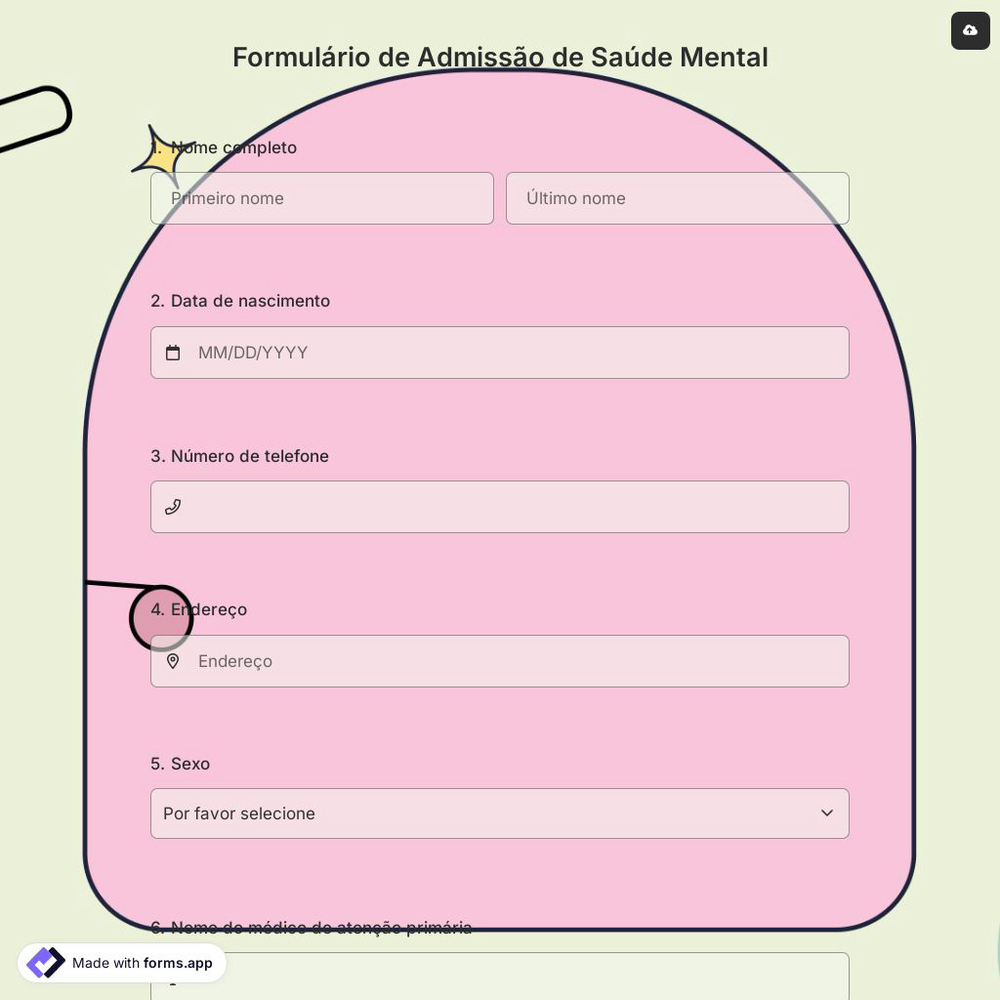 Formulário de Admissão de Saúde Mental