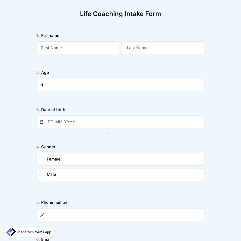 Life Coaching Intake Form